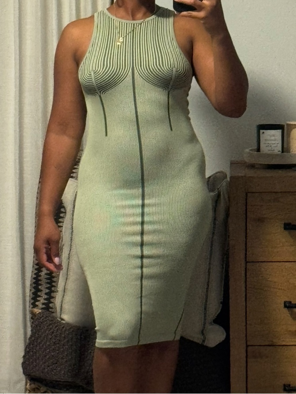 Forever 21 Sage Green Ribbed Midi Bodycon Dress